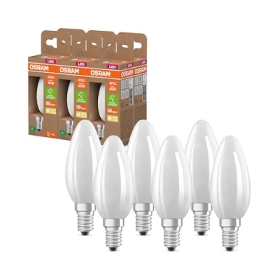 Afbeelding van OSRAM Superstar Classic B 40 LED in de vorm van een klassieke mini kaars melkglas, 2,2 W, 470 lm, E14, warm wit licht, 2700 K, EEK A, 35 mm DM, 6 stuks