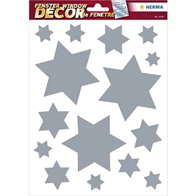Afbeelding van HERMA 15110 raamstickers, Kerstmis, sterren, zilver (15 stickers, glitterfolie) kerstdecoratie, afneembaar, voor kinderen, meisjes en jongens, 210 x 297 mm