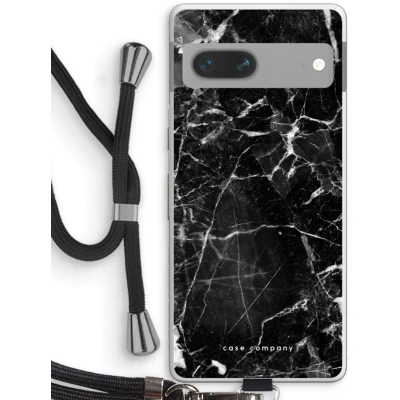 Afbeelding van Case Company® hoesje met Koord geschikt voor Google Pixel 7 Zwart Marmer Telefoonhoesje Bescherming aan alle Kanten en Over de Schermrand