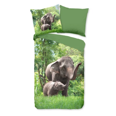 Afbeelding van Good Morning Kinderdekbedovertrek &quot;olifant&quot; Groen (135x200 cm) Katoen