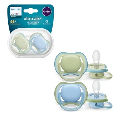 Afbeelding van Philips Avent Ultra Air Fopspeen 0 6 mnd Groen Blauw 2 stuks