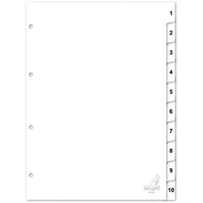 Afbeelding van Kangaro tabbladen A4 PP 120 micron wit 4 gaats 10 delig cijfers W410C