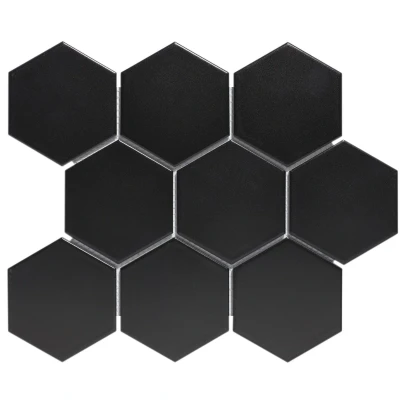 Afbeelding van The Mosaic Factory Barcelona Black Mat Hexagon 9,5x11 cm