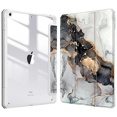 Afbeelding van Fintie Hoes voor iPad 10.2 inch 9e Generatie 2021/8e Gen 2020 /7e 2019 [Ingebouwde Penhouder] Schokbestendige Cover met Transparant Harde Schaal Terug Beschermhoes (Z Bewolkt Marmer)