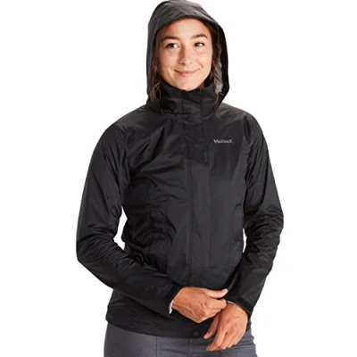 Afbeelding van Marmot Wm&#039;s PreCip Eco Jacket, waterdichte regenjas, winddichte ademend, opvouwbare hardshell windbreaker, ideaal voor fietsen en wandelen, Zwart, M