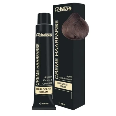 Image de FemMas Teintures pour cheveux blonds, 100 ml, professionnelles, à l’huile d&#039;argan, de kératine et céramides, comme coloration permanente ou teinte, blond moyen châtains frais 7.91