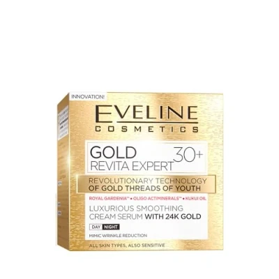 Afbeelding van Eveline Cosmetics Gold Revita Expert gladmakende crèmeserum met 24 km, voor dag en nacht, 30+, 50 ml