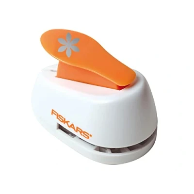 Afbeelding van Fiskars hefboomperforator, bloem, Ø 2,5 cm, geschikt voor rechts en linkshandigen, staal/kunststof, wit/oranje, M, 1004645