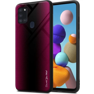 Afbeelding van Cadorabo Hoesje geschikt voor Samsung Galaxy A21s in PAARS ROZE Beschermhoes gemaakt van TPU silicone Case Cover en achterkant gehard glas