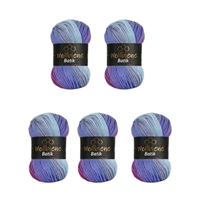 Afbeelding van Wollbiene Set van 5 bollen Batik wol 100 g 500 Met kleurverloop Meerkleurig 2000 paarse bessen