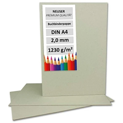 Afbeelding van 10 boekenbinderkarton DIN A4, dikte 2,0 mm, gewicht 1230 g/m², formaat 29,7 x 21 cm