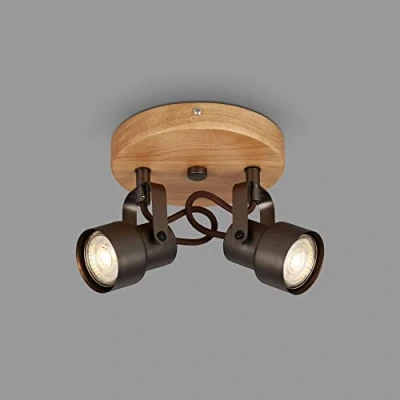 Afbeelding van BRILONER Vintage led plafondlamp, draaibaar, houten basis, warm witte lichtkleur, woonkamerlamp, slaapkamerlamp, keukenlamp, 15,9 x 12,7 cm, antiek grijs