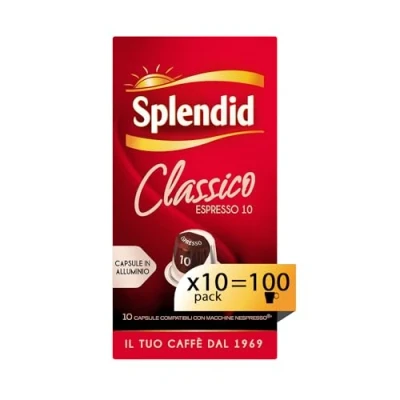 Image de Splendid capsules de café Espresso Classico 100 en aluminium Intensité 10 Compatible avec les machines Nespresso (total capsules)