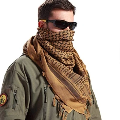 Image de FREE SOLDIER Foulard écharpe Militaire Shemagh Tactique désert Keffiyeh avec Tassel 43 x Pouces, Marron, 110*110cm
