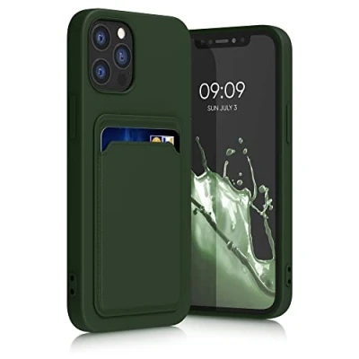 Afbeelding van kwmobile telefoonhoesje geschikt voor Apple iPhone 12 / Pro Hoesje met pasjeshouder TPU case in donkergroen