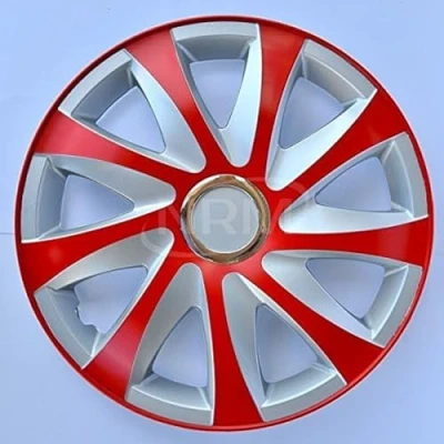 Afbeelding van NRM wieldoppen 15&quot; rood &amp; zilver set van 4 stuks ABS / Duurzaam Resistant