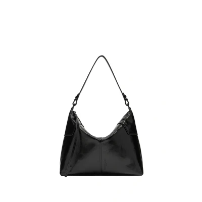 Afbeelding van LIEBESKIND BERLIN Leren Schoudertas Mila Lack Distressed Hobo Bag Black Zwart