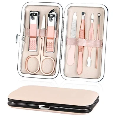 Image de Kit Manucre Pedicure, URAQT 7pcs Coupe Ongle Professionnel Set Cuticule Acier Inoxydable, Trousse Manucure Pedicure avec Exquis la Boîte pour Voyage et à Maison (Le Noir)