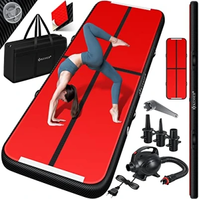 Afbeelding van KESSER® Gymnastiekmat Opblaasbare Airtrack FitnessmatYogamat,Tumblingmatten,Trainingsmat,Sportmat Sporten &amp; SpelenBuiten Binnenincl. Draagtas Electr. Luchtpomp Zwart rood carbon 3M