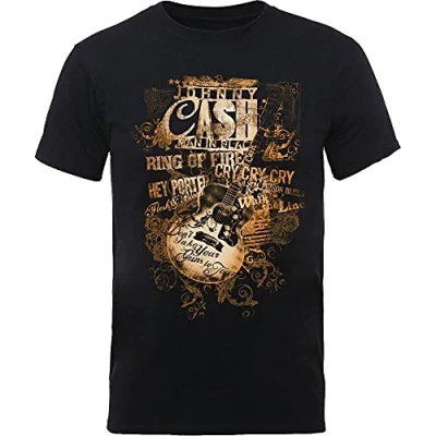 Afbeelding van Johnny Cash Guitar Song Titles Heren T shirt 2XL Zwart