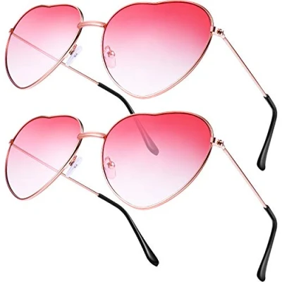 Afbeelding van 2 paar hippy bril hart gevormd zonnebril voor hippie gekke jurk accessoires, roségouden frame