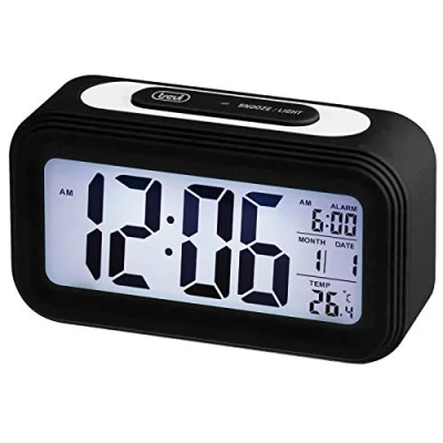 Afbeelding van Trevi SLD 3068 S Digitale thermometer klok met wekker, groot lcd display, kalender, automatische lichtsensor, snooze functie, zwart