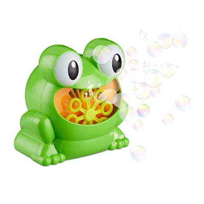 Afbeelding van Relaxdays bellenblaasmachine 13 cm kikker zeepbel kanon kinderen groene