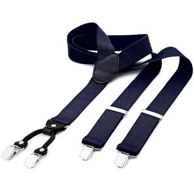 Afbeelding van DonDon brede bretels 3,5 cm 4 Y vormige leren clips elastisch en in lengte verstelbaar zwart Blauw, one size