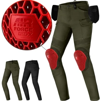 Afbeelding van SHIMA GIRO Motorbroek voor dames, goedgekeurd, kniebeschermers, AIRFORCE, motorbroek, textiel, bescherming, verstelbaar, knieën, versterkt, airflow, grote maat, elastisch (dames, kaki, 30/30)