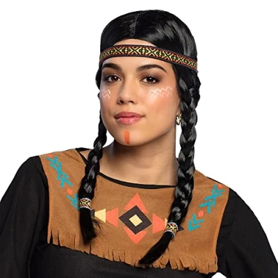 Afbeelding van Boland Pruik Kewanee Zwart Vlechtjes Lang Vrouwen Indiaan Cowboy