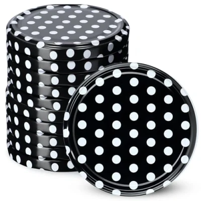 Afbeelding van KADAX 10 stuks fi66 mm metalen reservedeksels voor potten van 200 ml en 315 ml, twist off deksel met 4 vergrendelingstanden, (zwarte stippen)