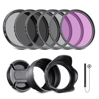 Afbeelding van NEEWER 55 mm ND filter en lensaccessoires, filterset ND2 ND4 ND8 UV FLD CPL (cirkelpolariserend) met lensdop
