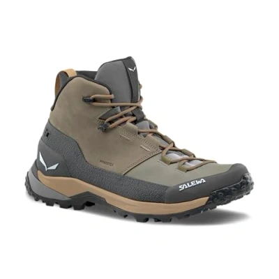 Afbeelding van Salewa Puez Mid Powertex leren laarzen voor heren, waterdichte wandel en trekkinglaarzen, Elastisch koord van onyx, 47 EU