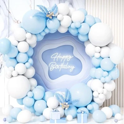 Afbeelding van Teselife Ballonnenboog, blauw en wit, 119 stuks, slinger, ballon, pastel, macaron, blauw, jongens, mannen, babyshower, bruiloft, verjaardag, voorstel, Valentijnsdag, themabeer,