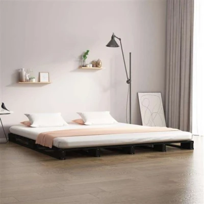 Afbeelding van Palletbed massief grenenhout zwart 135x190 cm 4FT6 Double