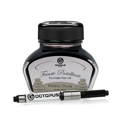 Afbeelding van Octopus Fluids Pebble Stone vulpen in pastelkleuren, inclusief converter, schrijfinkt inkt, grijs, 30 ml