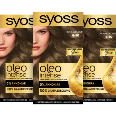 Afbeelding van Syoss Oleo Intense olieverf 6 10 donkerblond niveau 3 (3 x 115 ml) permanente oliehaarkleur zonder ammoniak