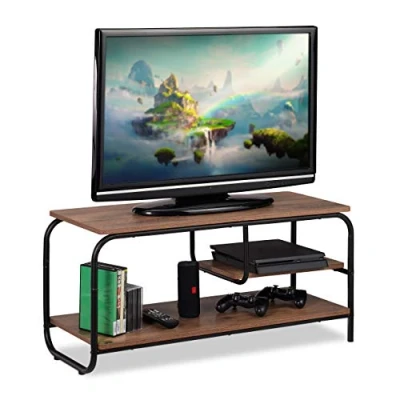 Afbeelding van Relaxdays tv kast salontafel meubel houtlook zwart onderstel televisietafel