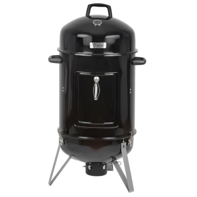 Afbeelding van BBQ Toro Rookvat van eiken, Ø 47 cm, houten rookoven, 4 in 1 vat, waterrookoven, houtskoolgrill met deksel