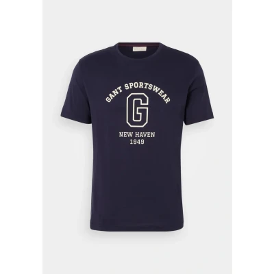 Afbeelding van Gant heren College G T shirt met logoprint in de kleur Donkerblauw, maat: M