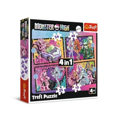 Afbeelding van Trefl Monster High, elektrische dag van High 4 in 1 puzzel, puzzels, 35 tot 70 stukjes verschillende moeilijkheidsgraden, voor kinderen vanaf jaar