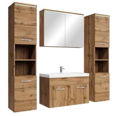 Afbeelding van Badplaats Badkamermeubel Set Paso XL 80 x 40 cm Eiken Badmeubel met spiegelkast en zijkasten