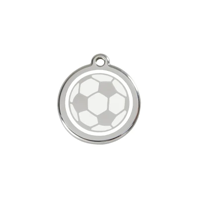Afbeelding van Soccerball White roestvrijstalen hondenpenning small/klein dia. 2 cm RedDingo