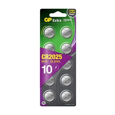 Afbeelding van CR2025 batterijen, 10 stuks, GP extra, CR 2025 lithiumbatterijen 3 V, lange levensduur