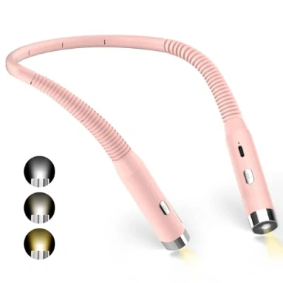 Image de Diboniur Lampe de lecture Cou, Rechargeable au lit, 3 Couleurs et Niveaux Luminosité Réglables, Pliable à 360, Liseuse LED USB pour Voyager, Tricoter, Camping (Rose)