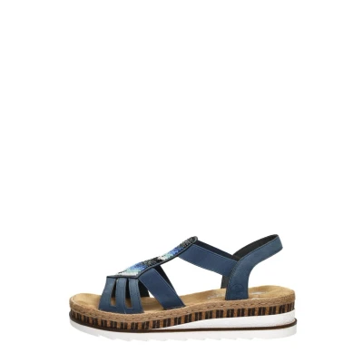 Afbeelding van Rieker V7909 12 Sandalen met sleehak, Dames, Maat: 40, Blue Kunststof