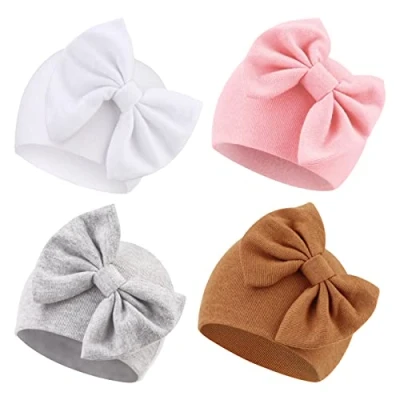Afbeelding van DRESHOW Babymutsen voor pasgeborenen, ziekenhuismuts, mutsen baby&#039;s van 0 tot 6 maanden, één maat, 5 stuks strikhoeden set 22 8 UK, 4 strik hoeden 26UK