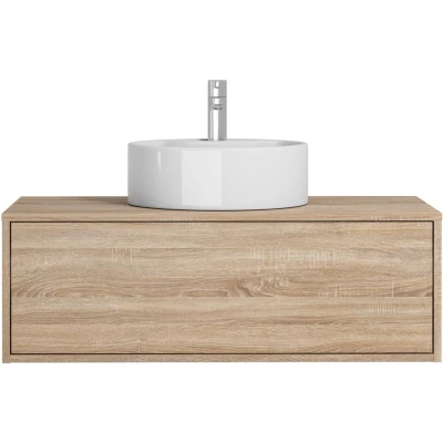Afbeelding van Vente unique Licht naturelkleurig hangend badkamermeubel met enkele ronde wastafel 94 cm TEANA II