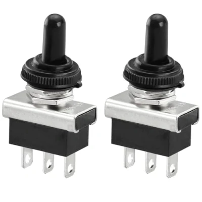Afbeelding van Heschen Robuuste metalen tuimelschakelaar flick flip 25A 12V SPDT ON/OFF/ON 3 voudig polig voor auto indicator met waterdicht, 2 stuks