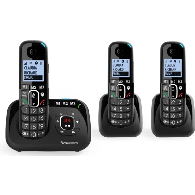 Afbeelding van Amplicomms Bigtel 1583 slechthorenden telefoon met grote toetsen 3 draadloze telefoons